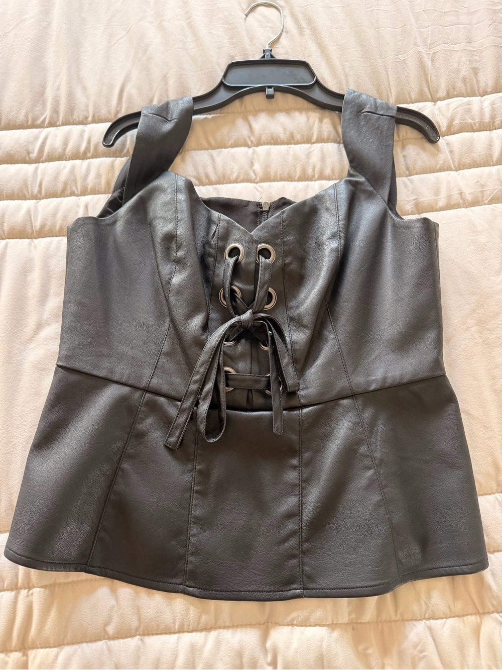 BCBGMaxAzria Black Faux Leather Lace-Up Camisole